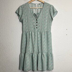 Seraphine Green Floral Button Front Maternity Dress Size 4 Short Sleeve Tiered